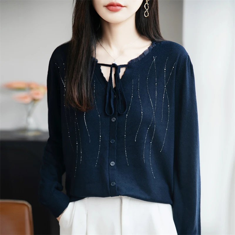 哥弟阿玛施正品秋冬烫钻长袖针织衫宽松慵懒风时尚百搭上衣打底衫