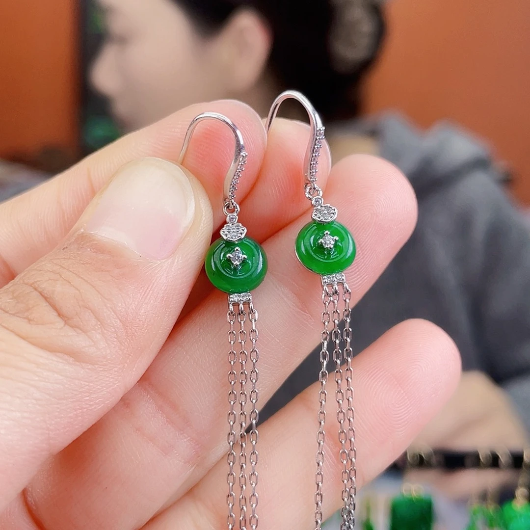 翡翠银S925镶嵌耳饰