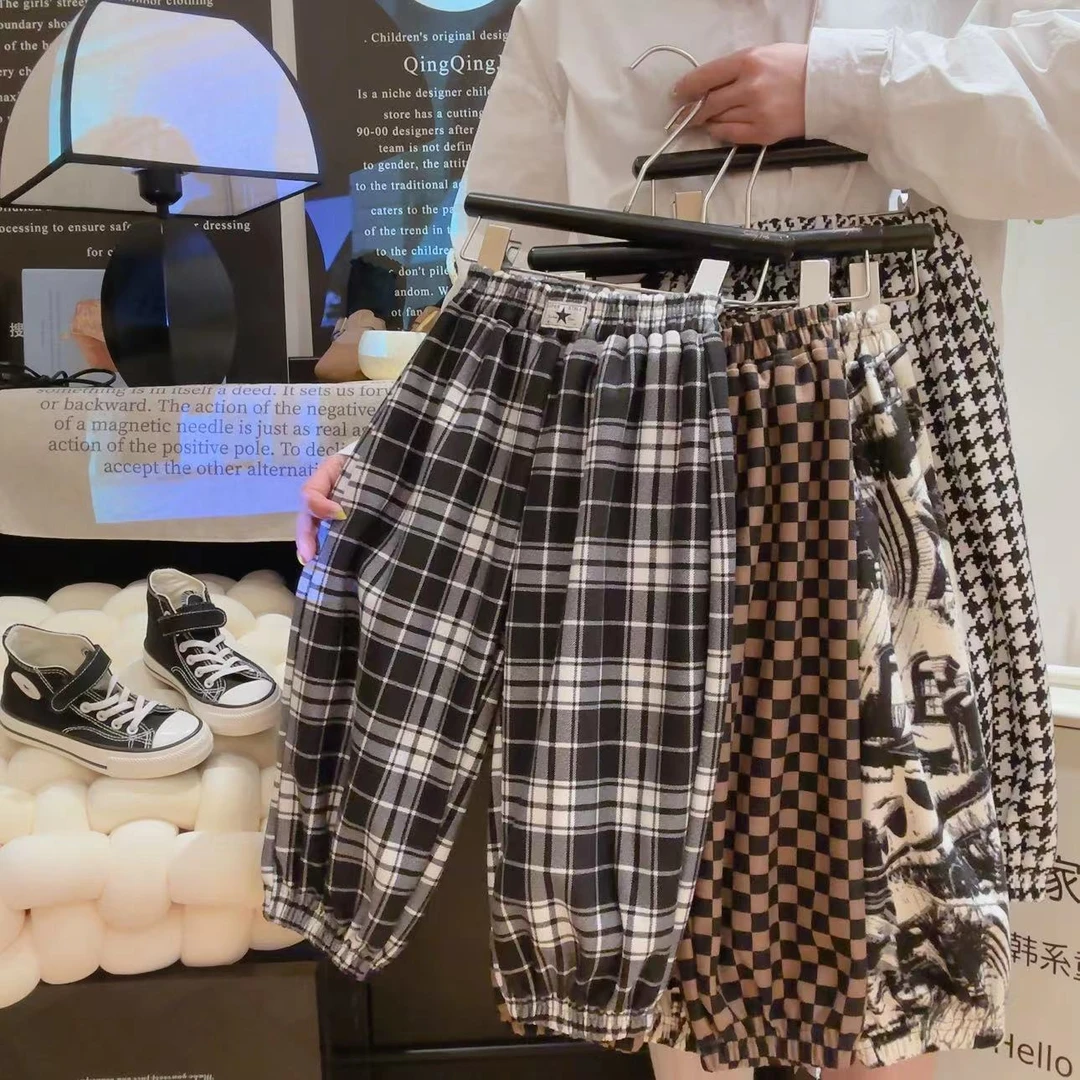 洋气儿童裤子2025春秋装新款休闲裤儿童中大童长裤格子休闲束脚裤