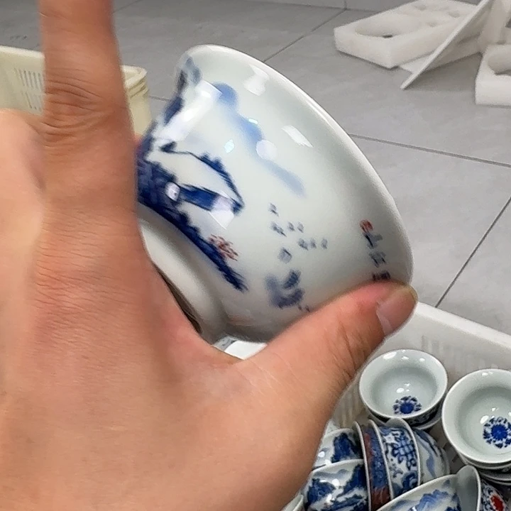 瓷片万里江山大压手杯景德镇
