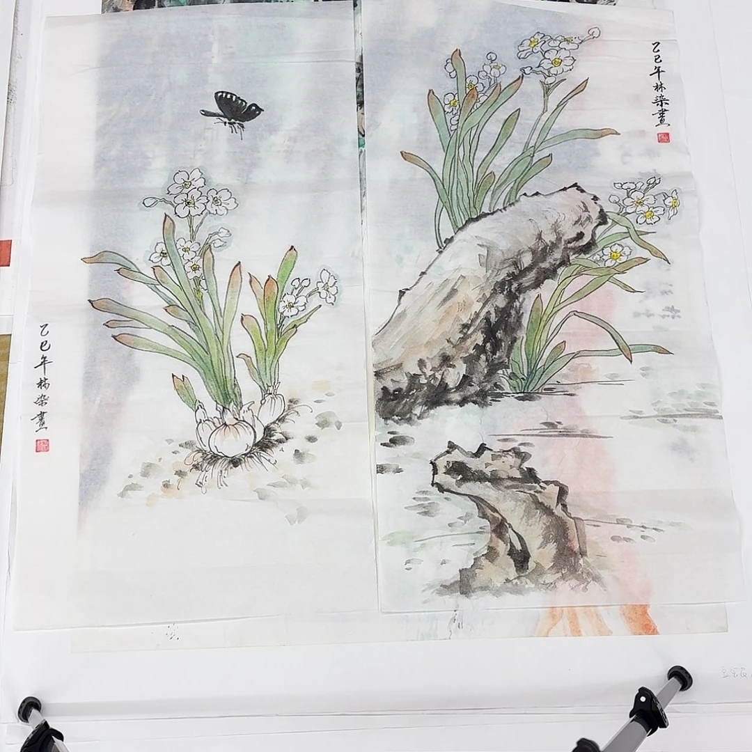 国画四尺四开写意花鸟两张