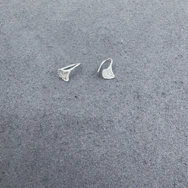 足银耳饰 A148-足银银杏叶耳钩一对7mm