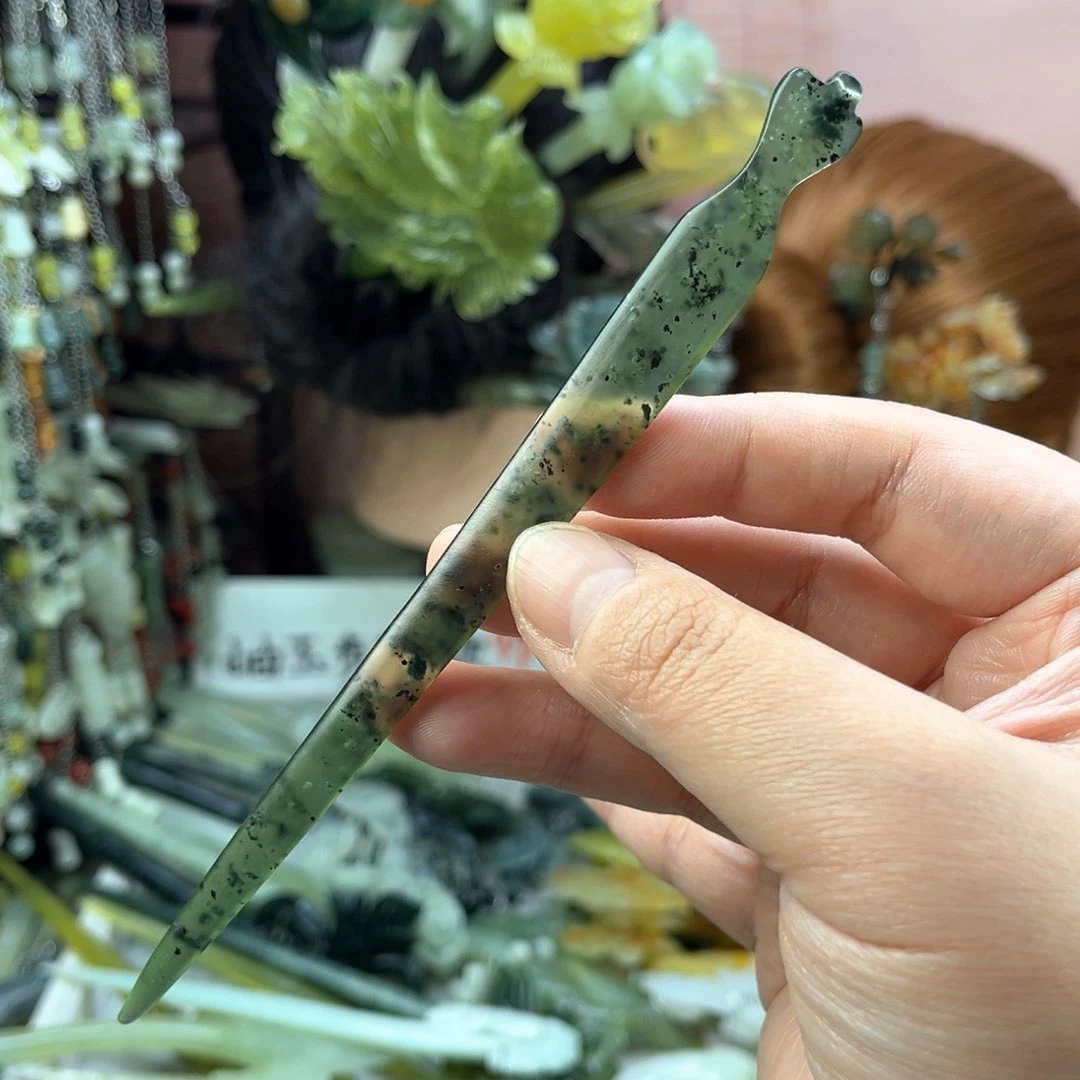 蛇纹石玉发饰未镶嵌默认微瑕岫玉发簪