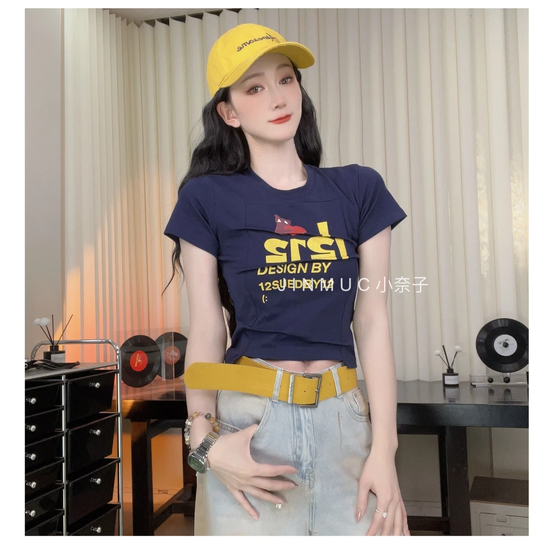 【小奈子】小众不规则褶皱小熊卡通显瘦短t