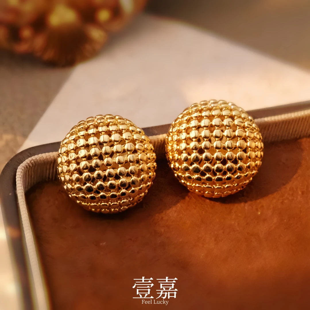 黄铜耳饰 壹嘉黄铜耳饰法式小众简约气质重工封底球球耳钉YJ65