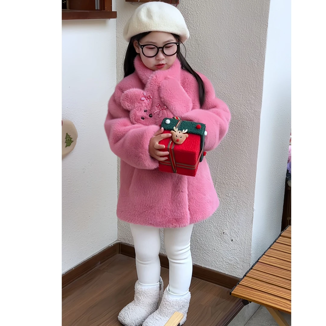 儿童皮草外套女童冬装2025秋冬新款仿皮草环保毛毛棉服中长款大衣