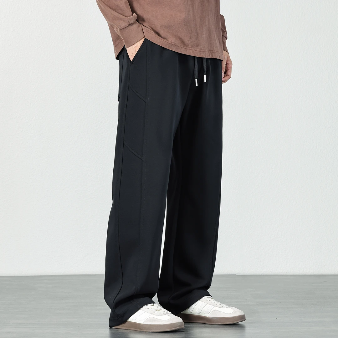 直筒垂感运动卫裤男士宽松百搭抽绳长裤2025秋冬加绒针织休闲裤子