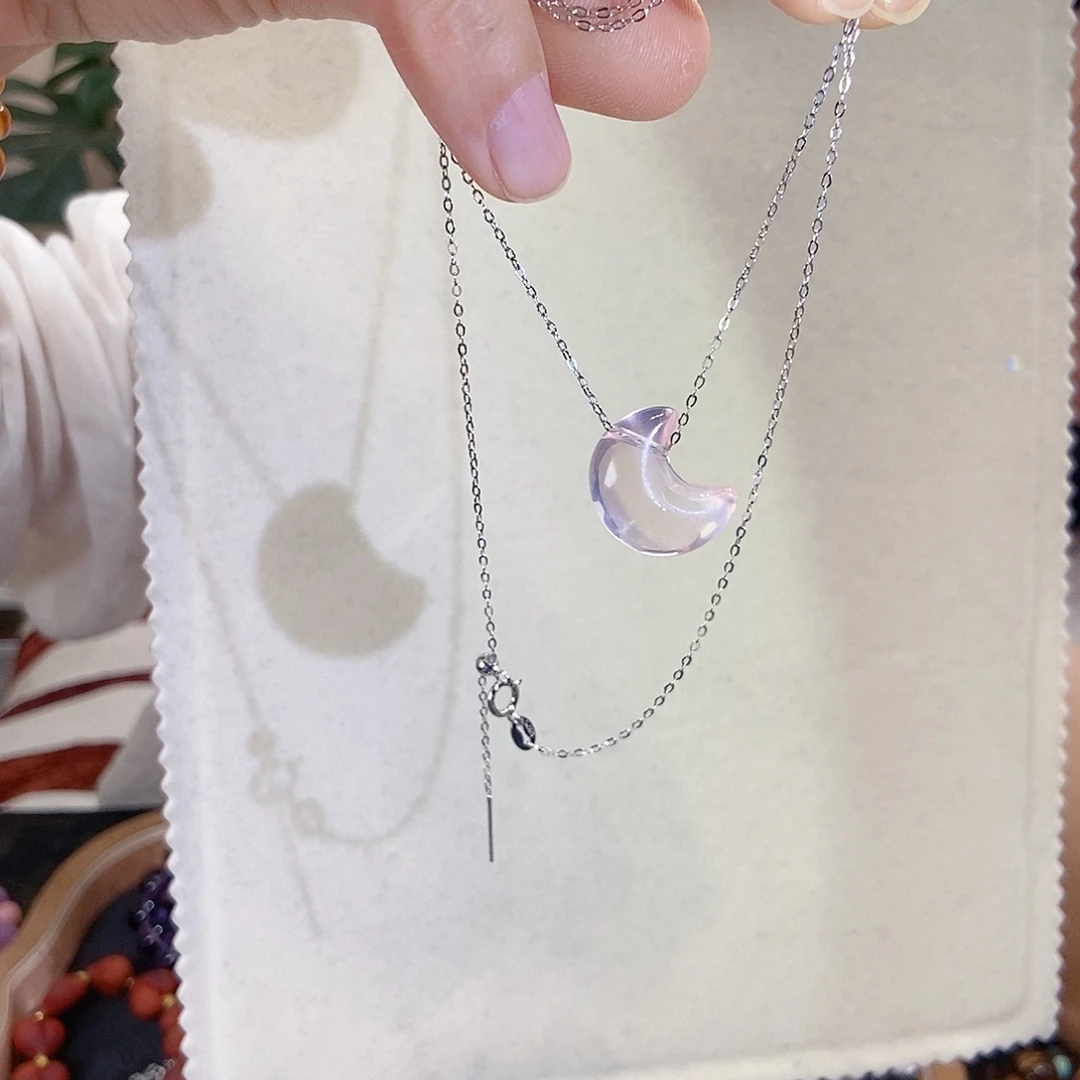 银S925镶嵌颈饰芙蓉石星光粉月牙