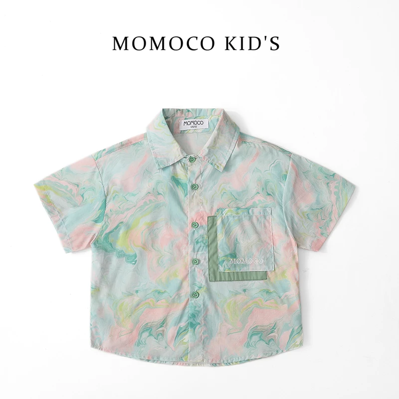 MOMOCO童装新款夏季儿童休闲时尚短袖衬衫青山粉黛75630129001