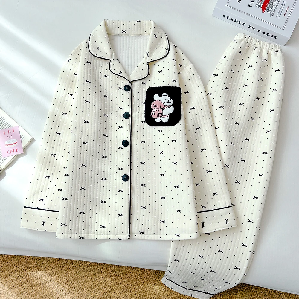 运补【波点背包狗】秋冬空气棉夹层长袖女款秋季冬季保暖睡衣家居服