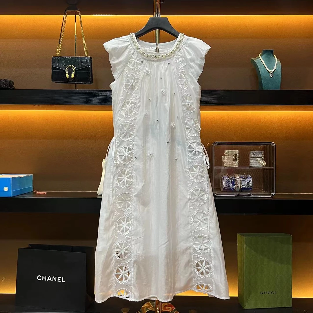 【莘子专属】贵气重工法式蕾丝花边减龄无袖连衣裙