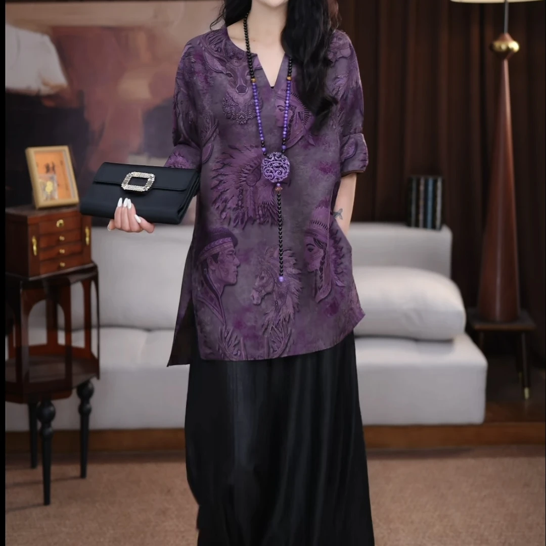 B【腾萱】新中式宽松中式休闲印花夏季气质中国风上衣