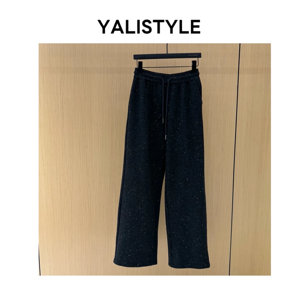 YL STUDIO 欧货亮片松紧腰加绒直筒休闲裤-303-1