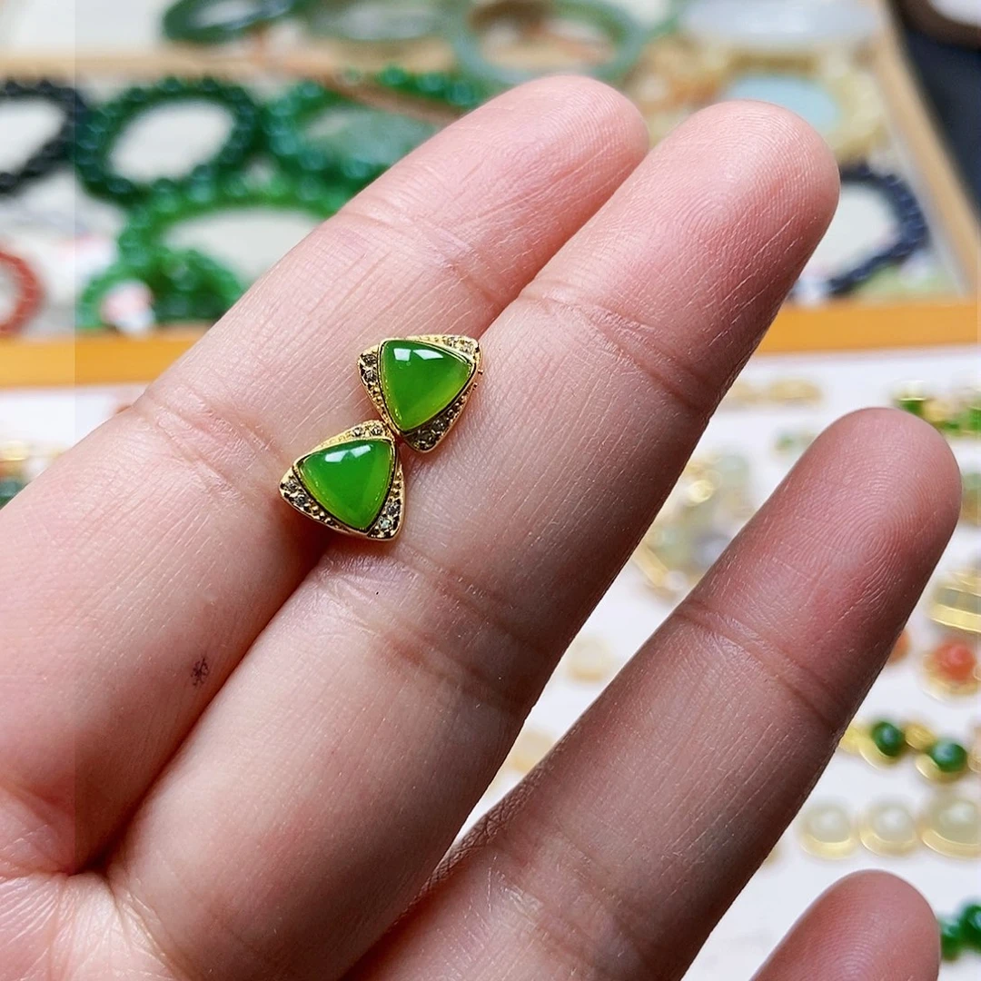 和田玉耳饰银S925镶嵌