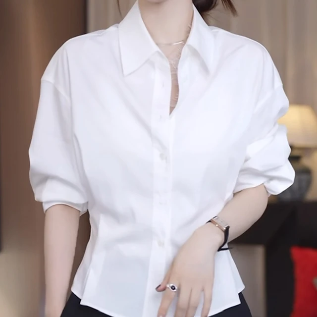 白色长袖衬衫女2025秋季新款轻奢高级感减龄洋气一米五小个子马甲
