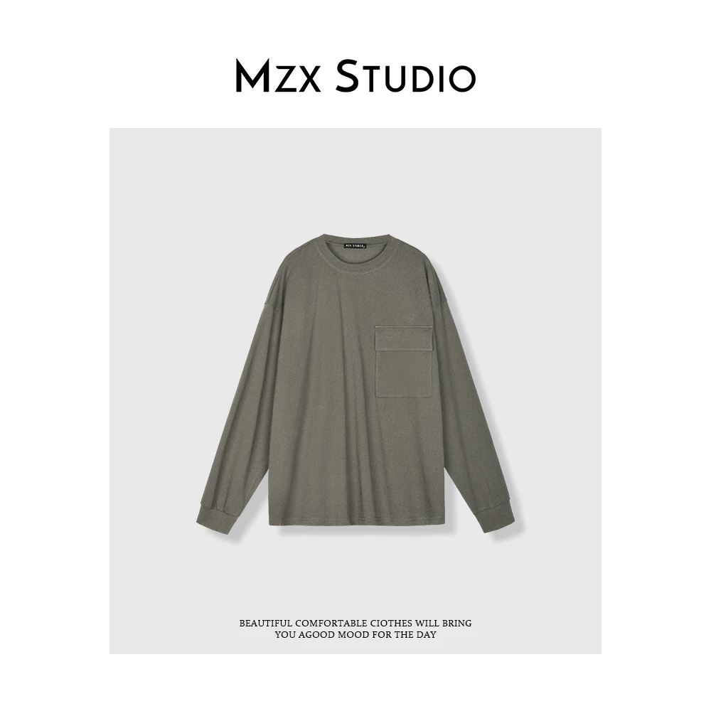 MZX 秋季怀旧洗水复古口袋休闲百搭长袖T恤 SY8918-K
