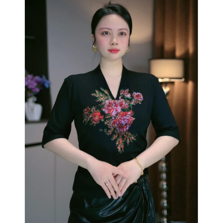 【雨鑫爆款】夏季新款精梳棉烫钻欧货显瘦百搭上衣内搭T恤