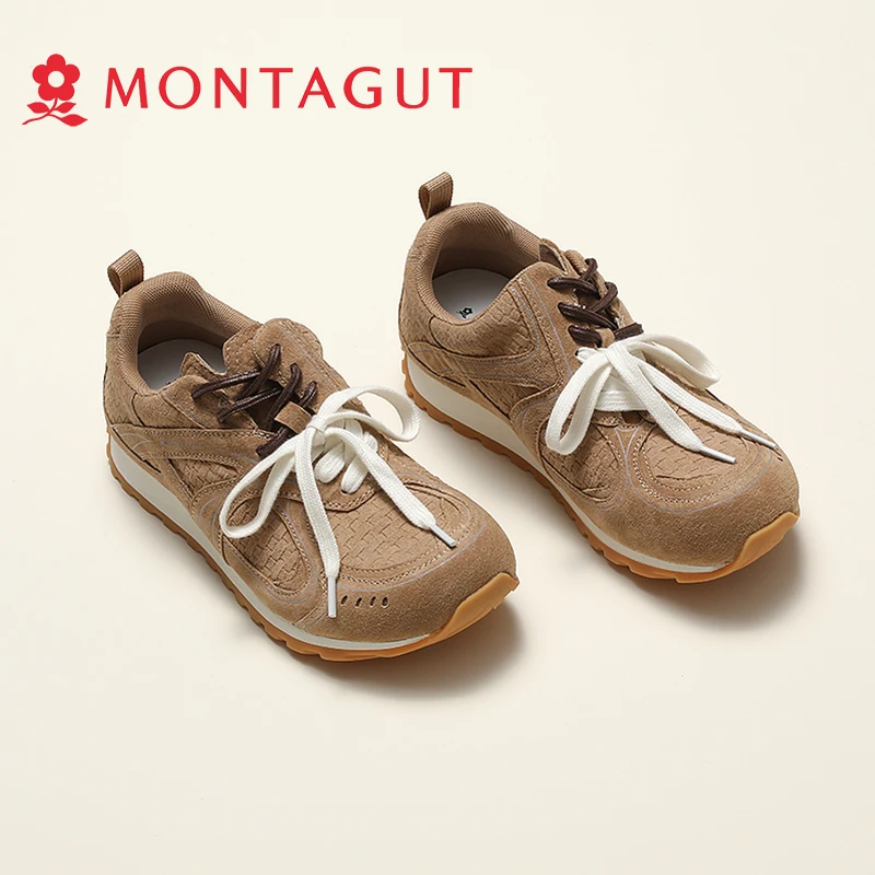 Montagut/梦特娇轻便拼接运动复古休闲设计感女百搭系带休闲鞋女