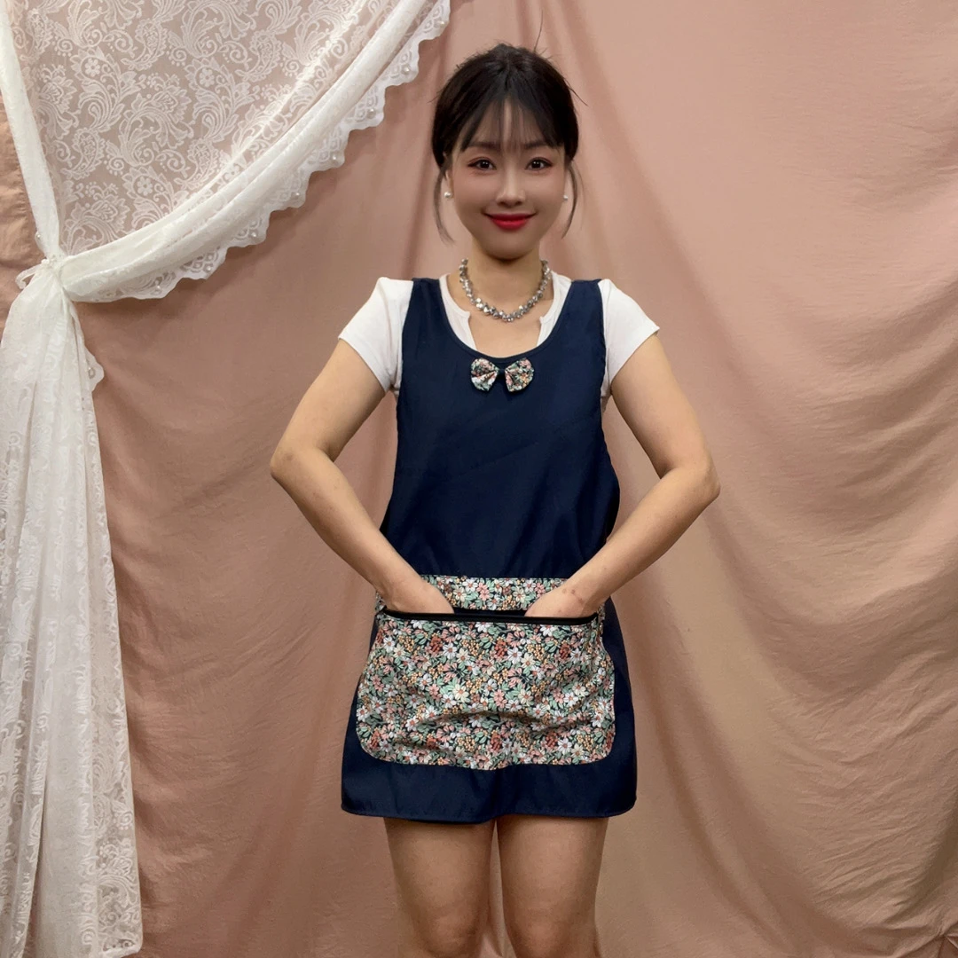 短款拉链大口袋围裙夏季薄款厨房家用做饭防泼小个子工作服印字