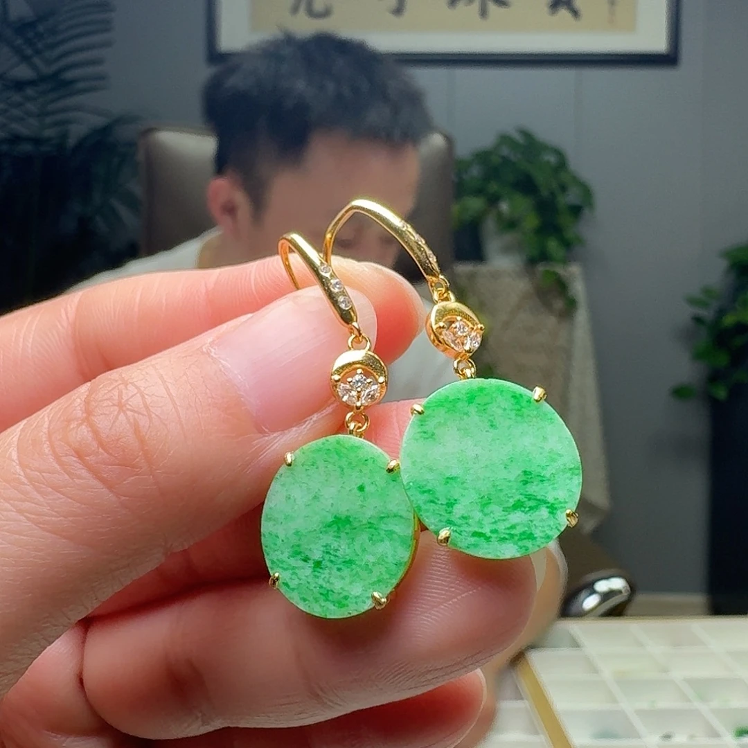 翡翠银S925镶嵌耳饰天然