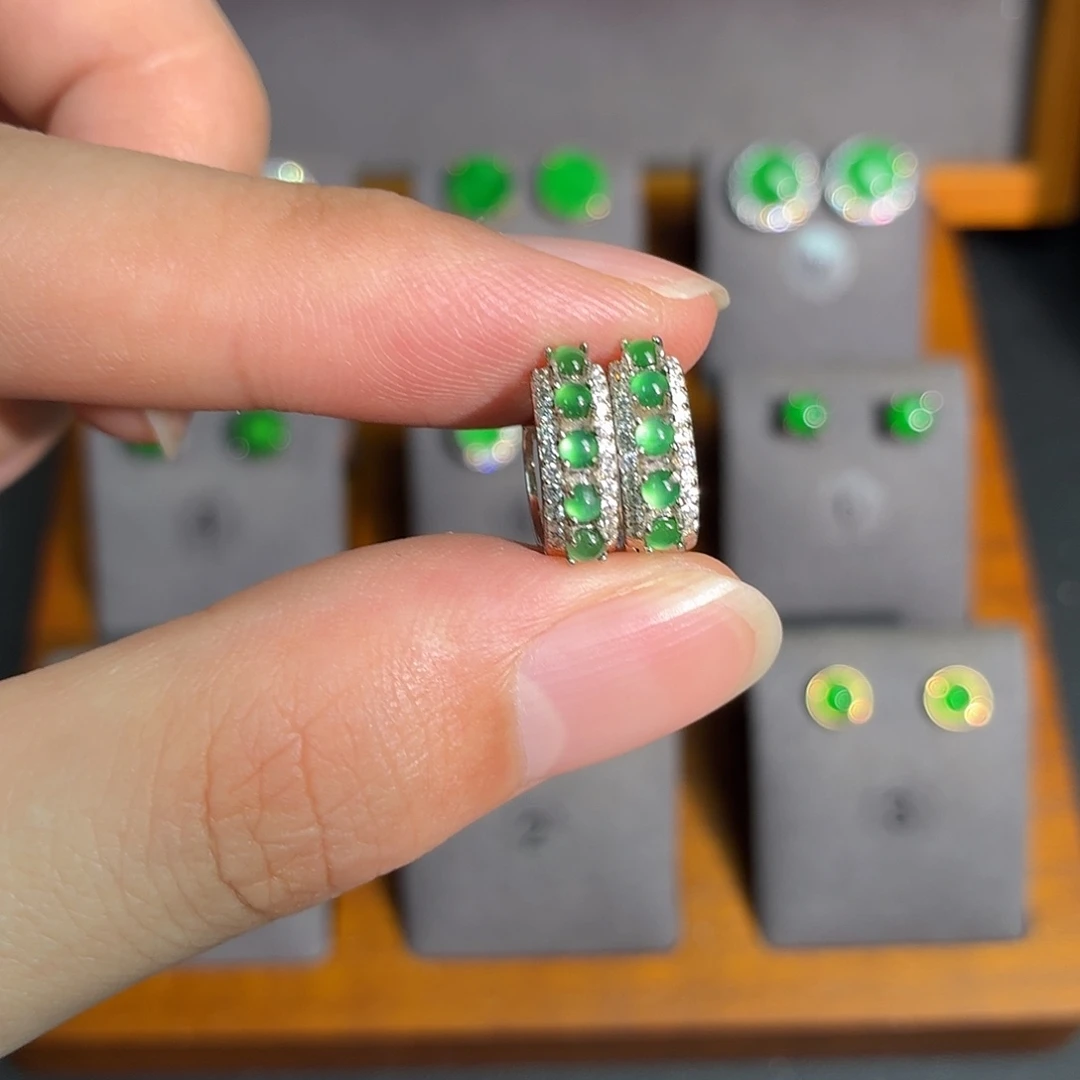 翡翠银S925镶嵌耳饰耳饰