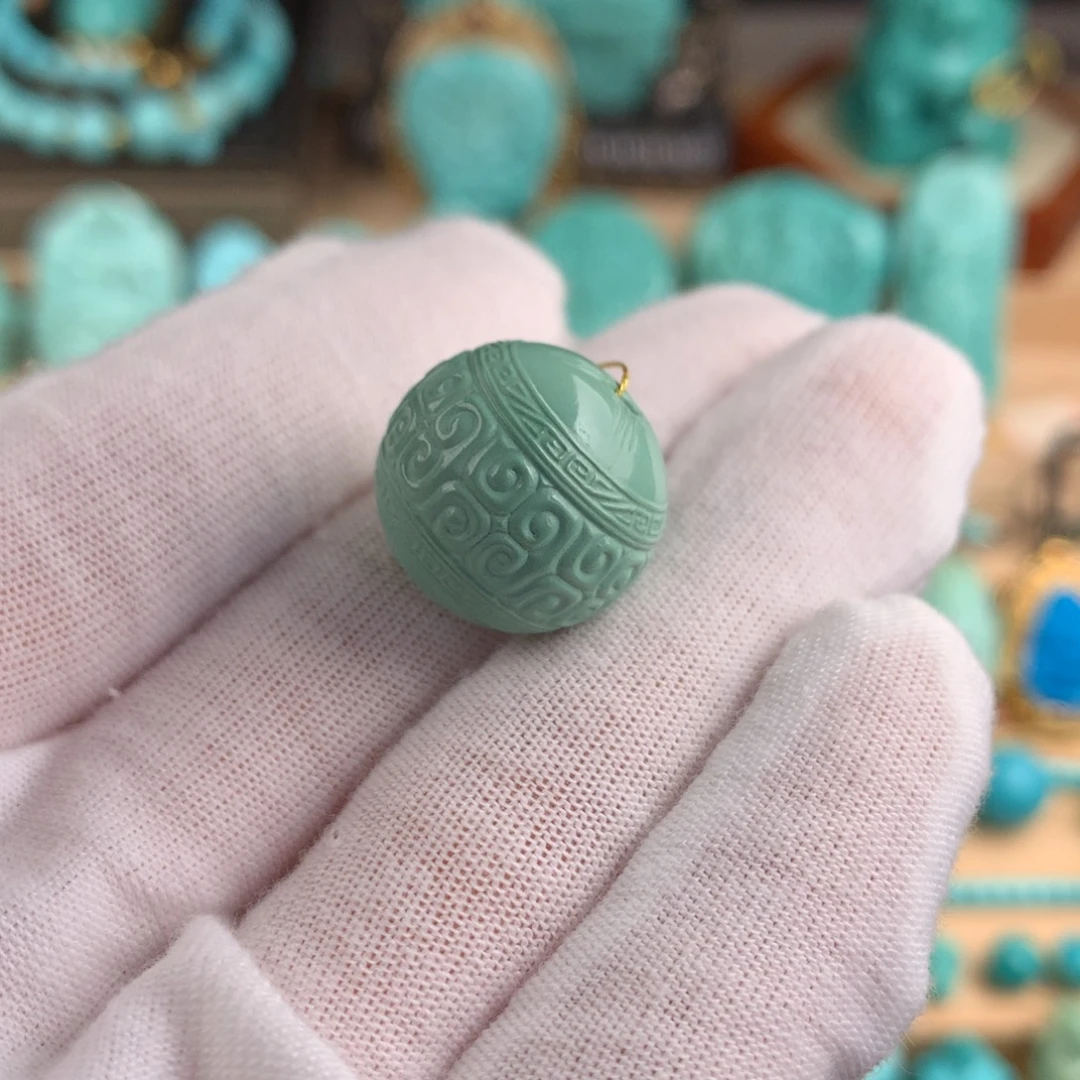 未镶嵌绿松石回纹珠卡17.5