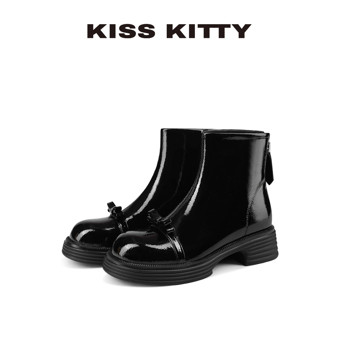 蝴蝶结时装靴2025年炸街短靴加绒秋冬厚底靴子时尚女靴