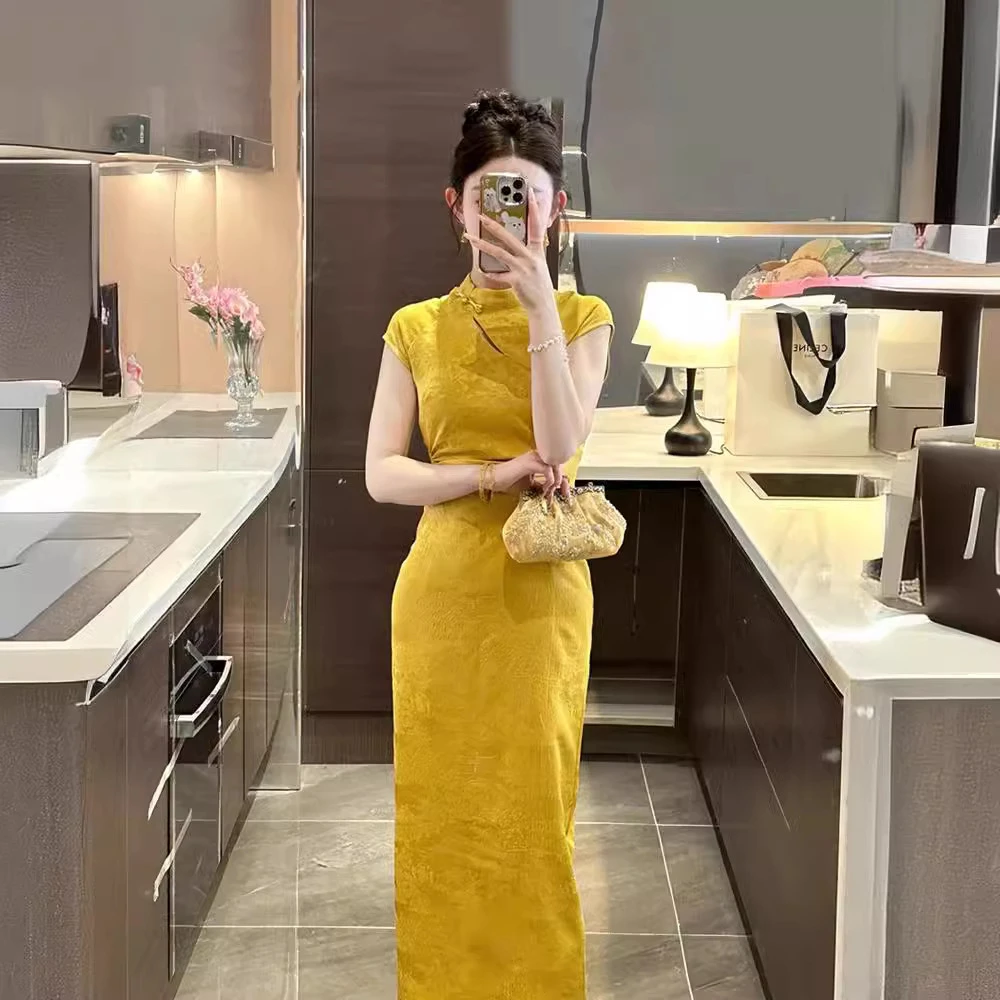 2025新款新中式国风改良旗袍连衣裙夏高级感气质复古提花收腰长裙