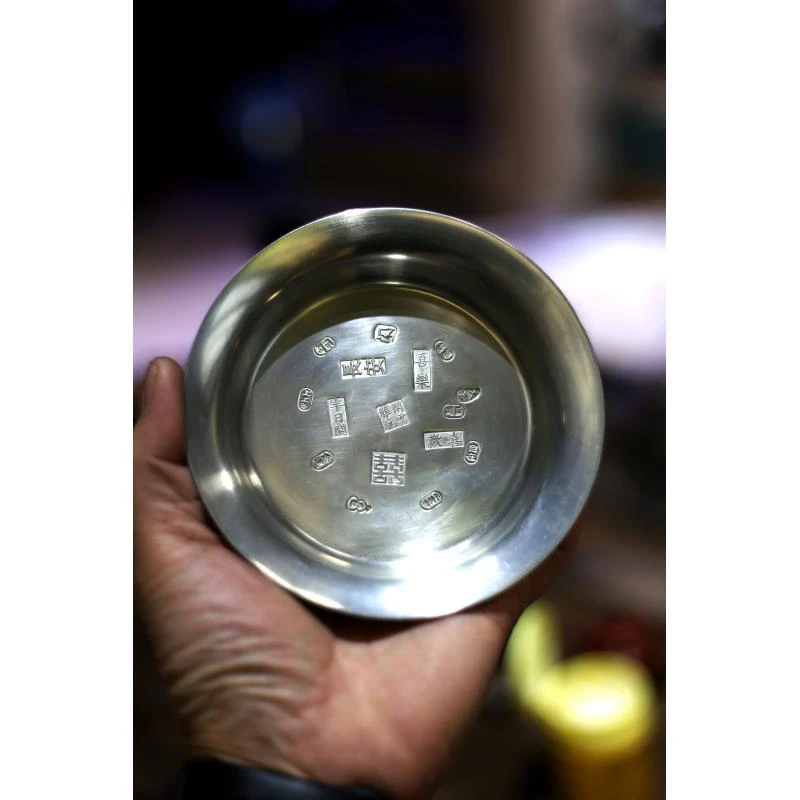 烟火文创纯手工章印款锡盘泡茶壶承茶道干泡台茶点盘茶艺器具茶盘