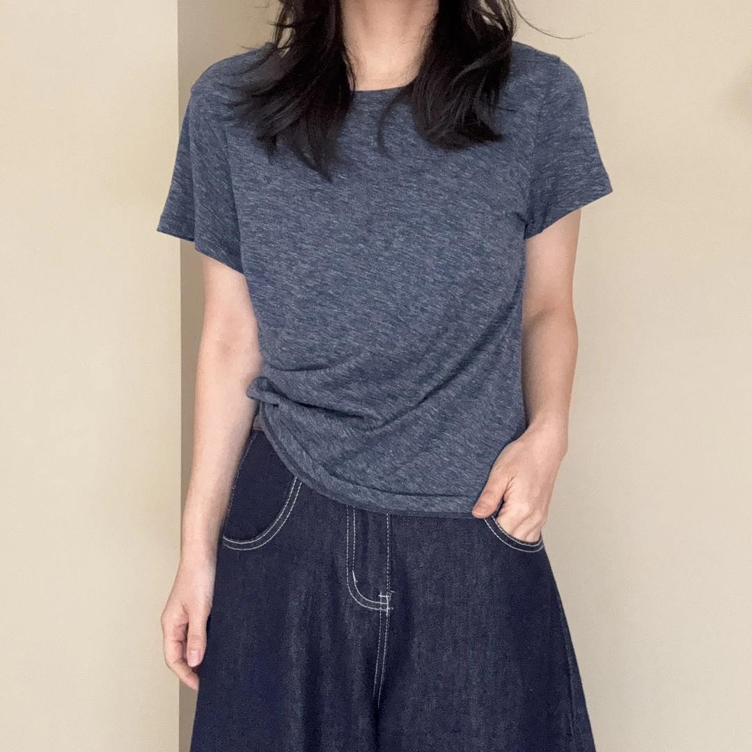 夏季圆领时尚短袖纯色小众显瘦气质百搭休闲T恤基础简约上衣23320