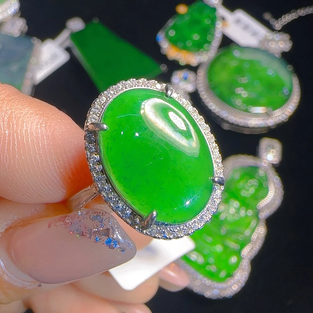 翡翠戒指银S925镶嵌天然