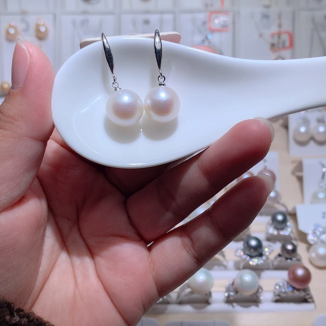 银S925镶嵌淡水珍珠耳饰CC12.3mm