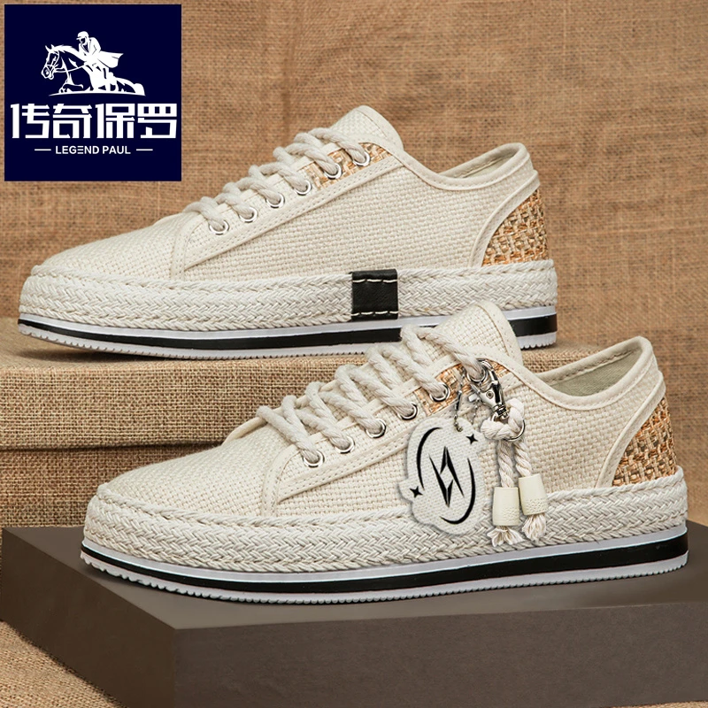 传奇保罗男士潮流百搭低帮潮鞋2025春秋新款耐磨时尚板渔夫鞋男款