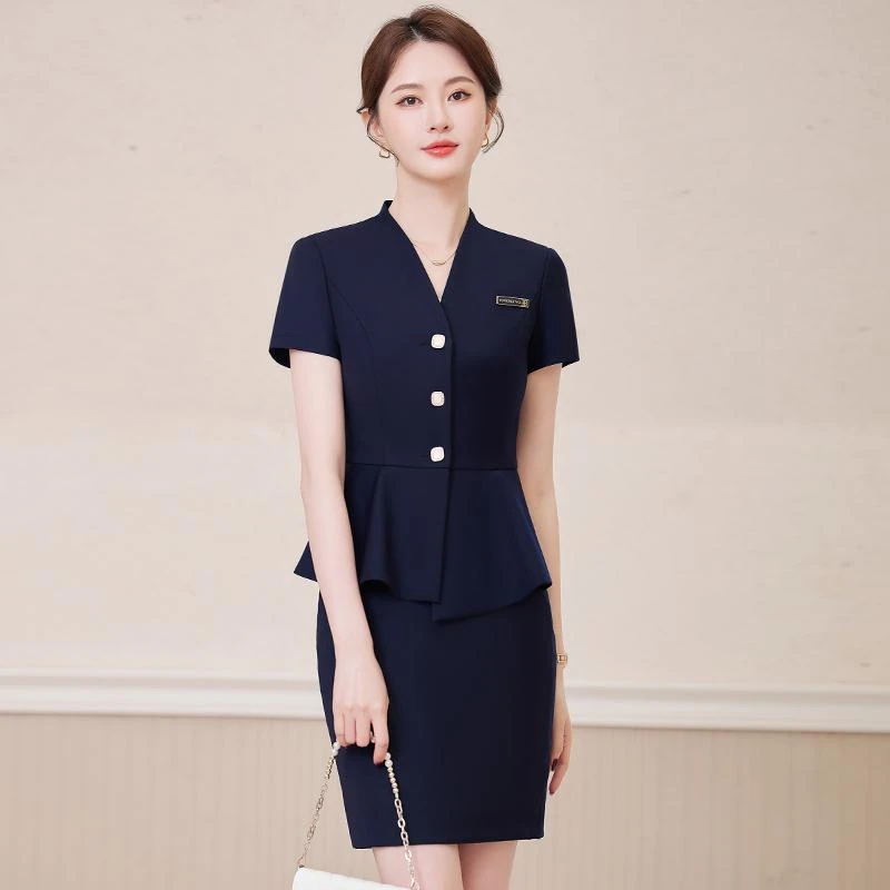 珠宝店工作服女夏薄款短袖2025新款高级感西装套装女工装职业套裙