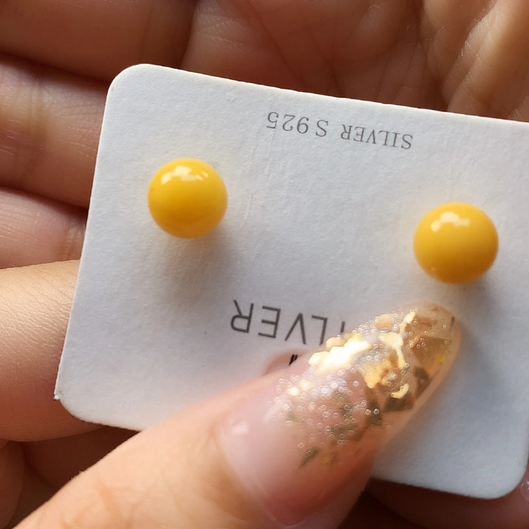 银S925镶嵌蜜蜡耳饰耳钉
