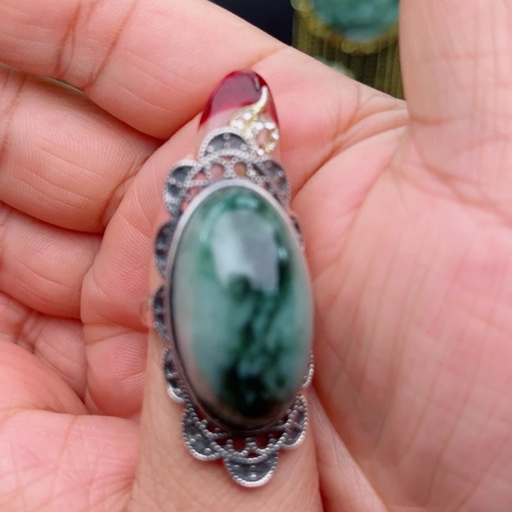 透闪石-蛇纹石玉戒指银S925镶嵌吉**意