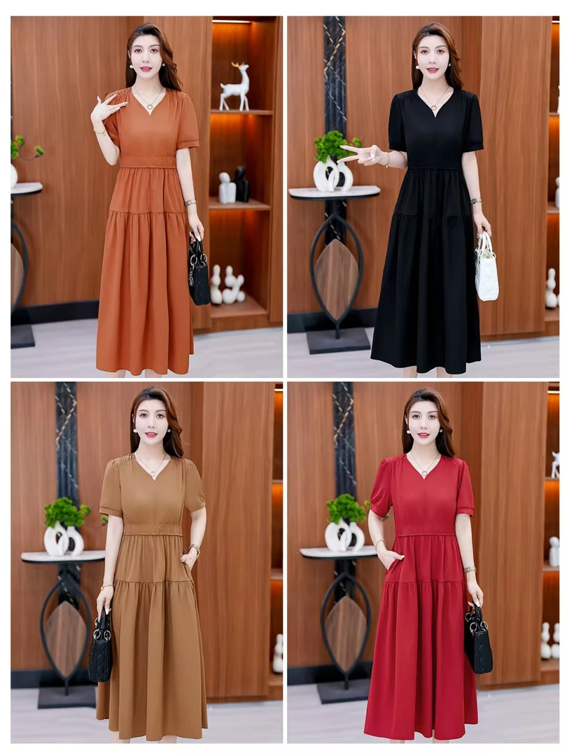 （现货+运费贴贴）修身显瘦收腰弹力松紧中长款气质时尚连衣裙