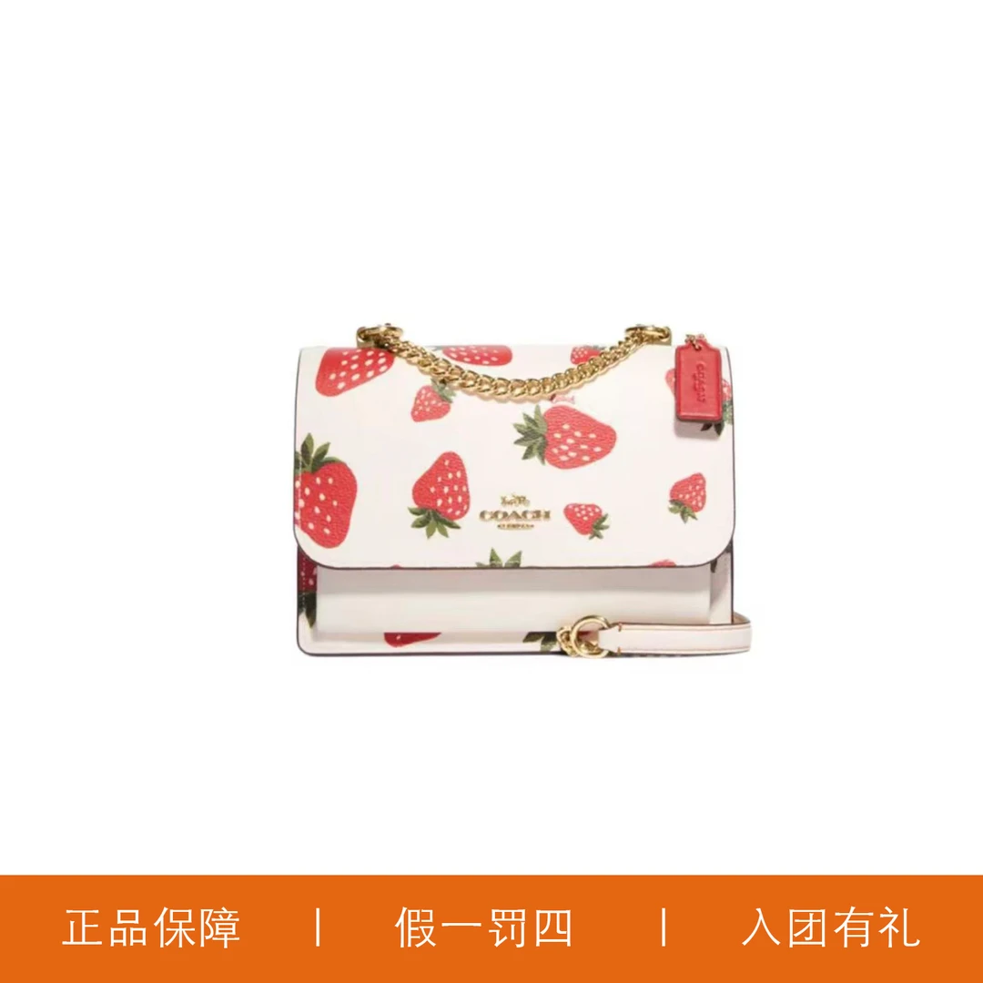 95新 COACH/蔻驰 蔻驰白草莓印花风琴包/H8465/22X16X7