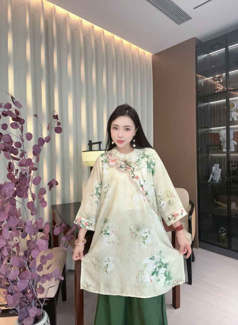 易文 ·YW 【锁清秋】苎麻盘口蝴蝶刺绣新中式百搭气质禅意风中袍