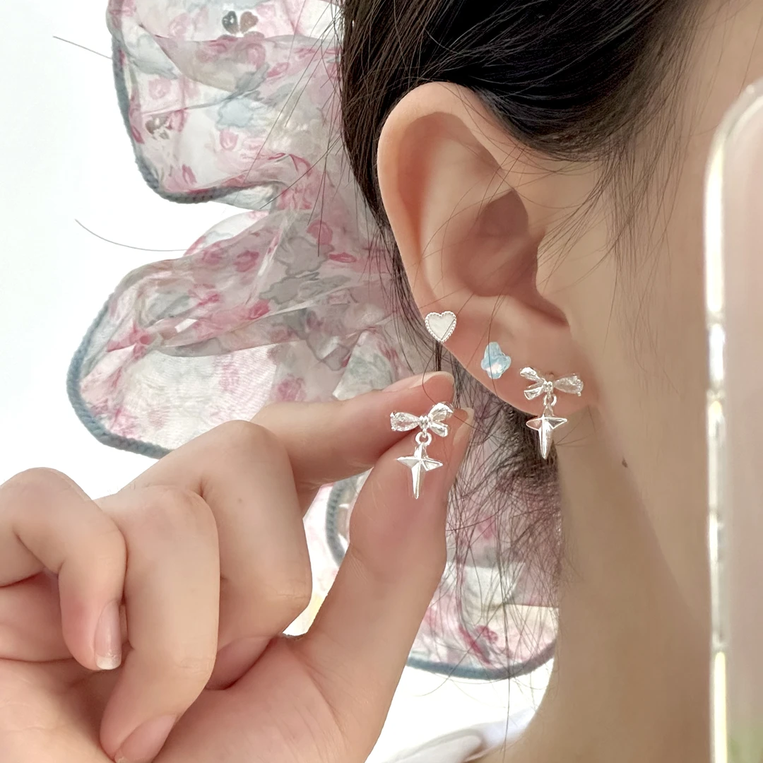 铜合金合成锆石耳饰 十里间直【星芒梦蝶｜一组三对】甜美亮晶晶耳环