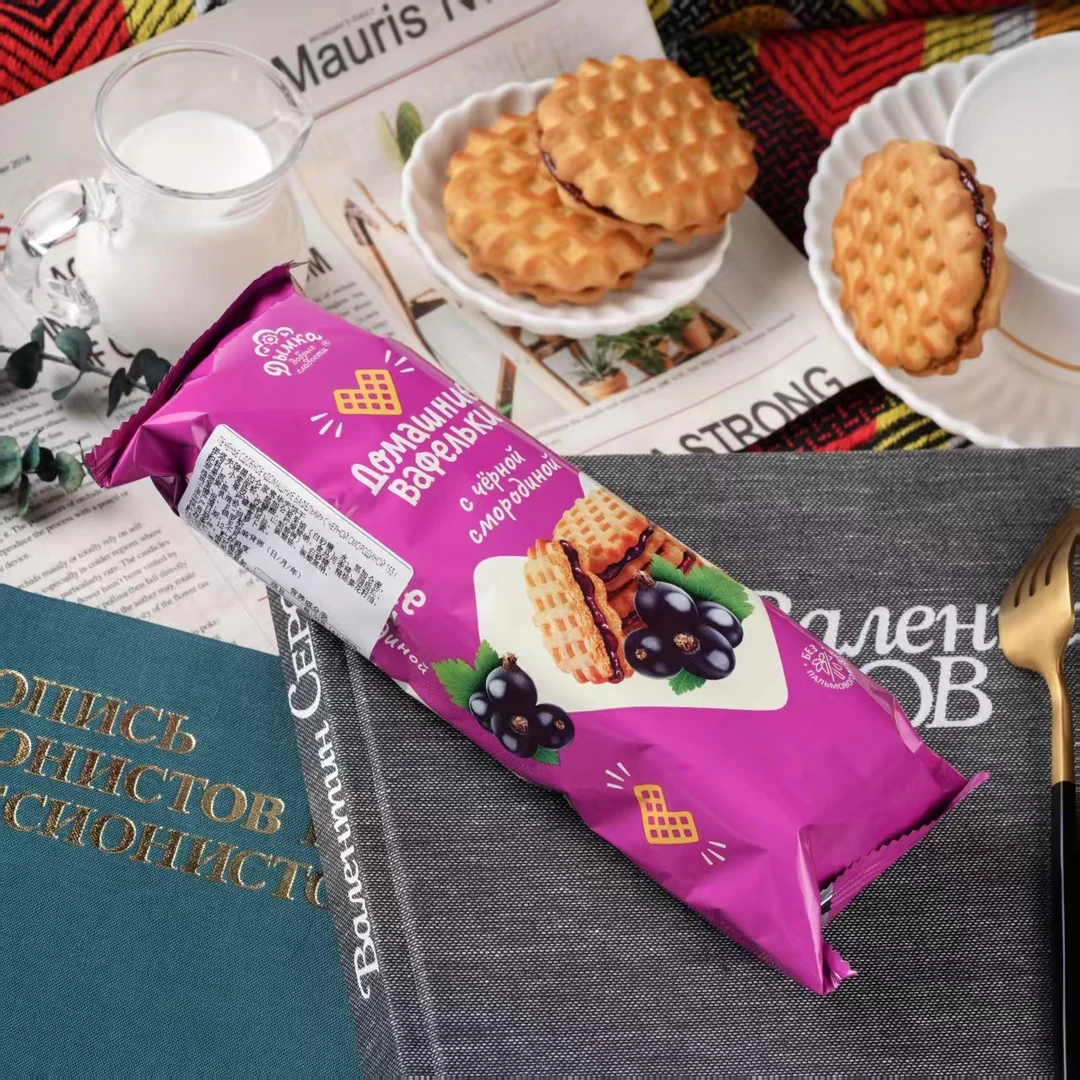 俄罗斯进口伊塔夫牌家常华夫果酱夹心饼干零食甜点155g