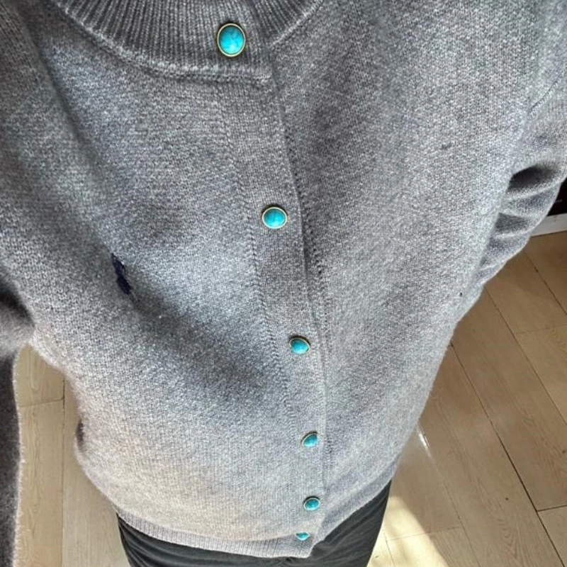 阿扎专属】开衫绿松石毛衣开衫针织衫男气质长袖韩版百搭秋冬圆领