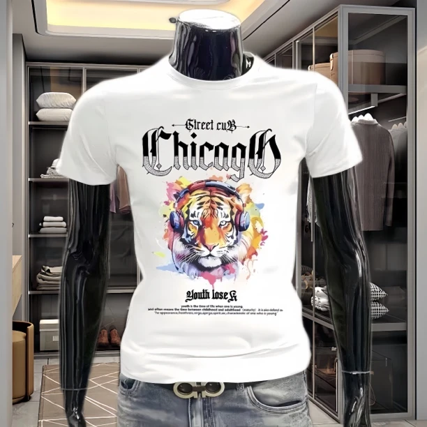 时尚男士夏季新款短袖t恤潮流简约半袖上衣港风休闲潮牌体恤衫