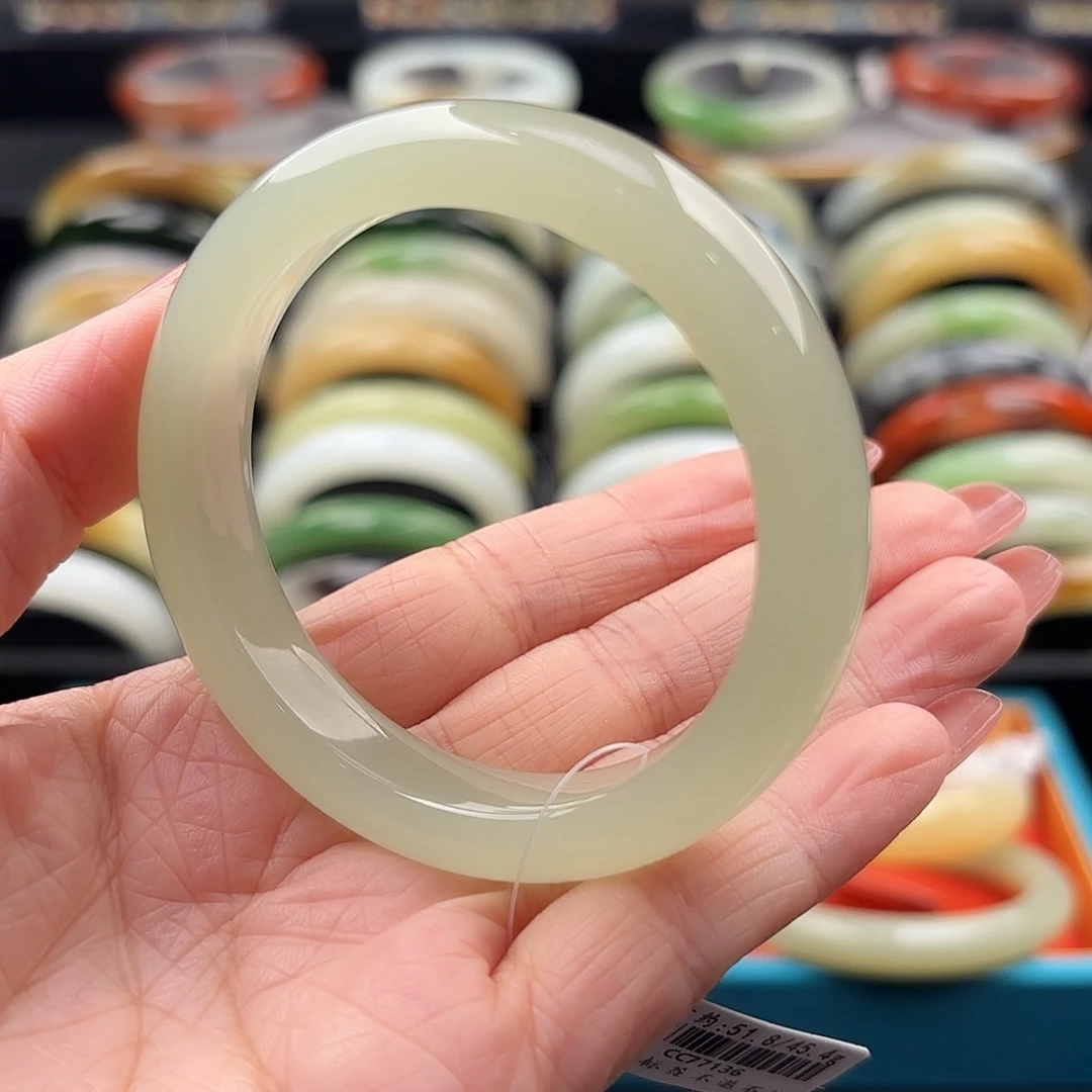 和田玉未镶嵌手镯高冰晴水51.8