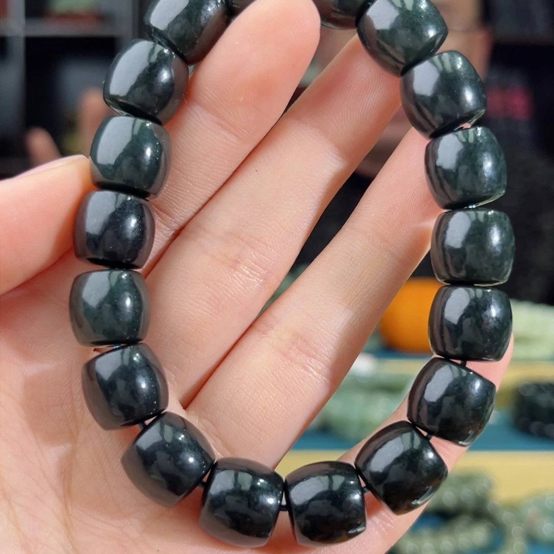 和田玉手链未镶嵌手串纯天然新疆喀什库尔干黑油青12mm
