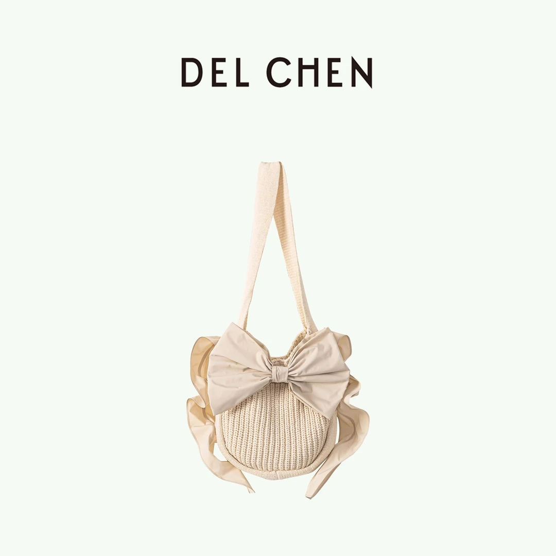 DELCHEN 黑色蝴蝶结针织单肩托特包DCBY90046