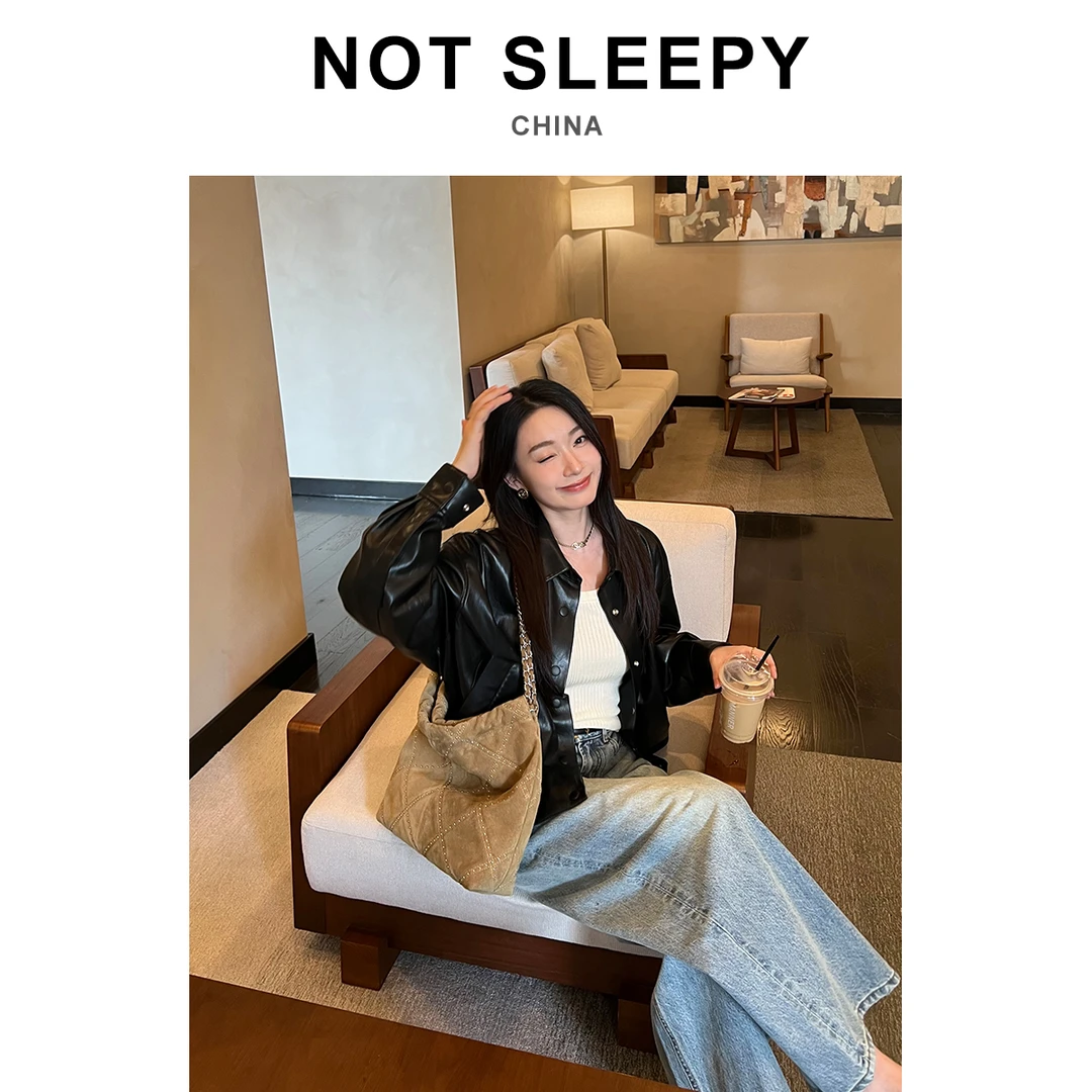 【不睡觉商店】优雅与松弛感并存复古小香风托特包购物袋垃圾袋麂皮