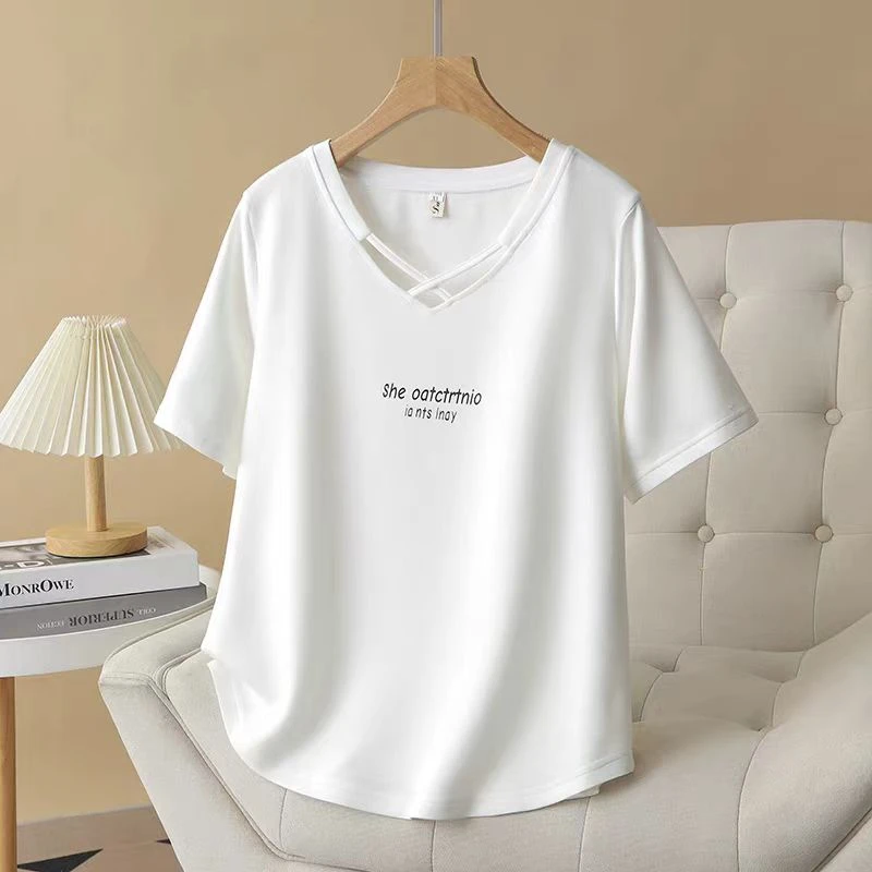 夏季设计感个性领休闲时尚夏季百搭简约撞色纯色显瘦T恤小众24043