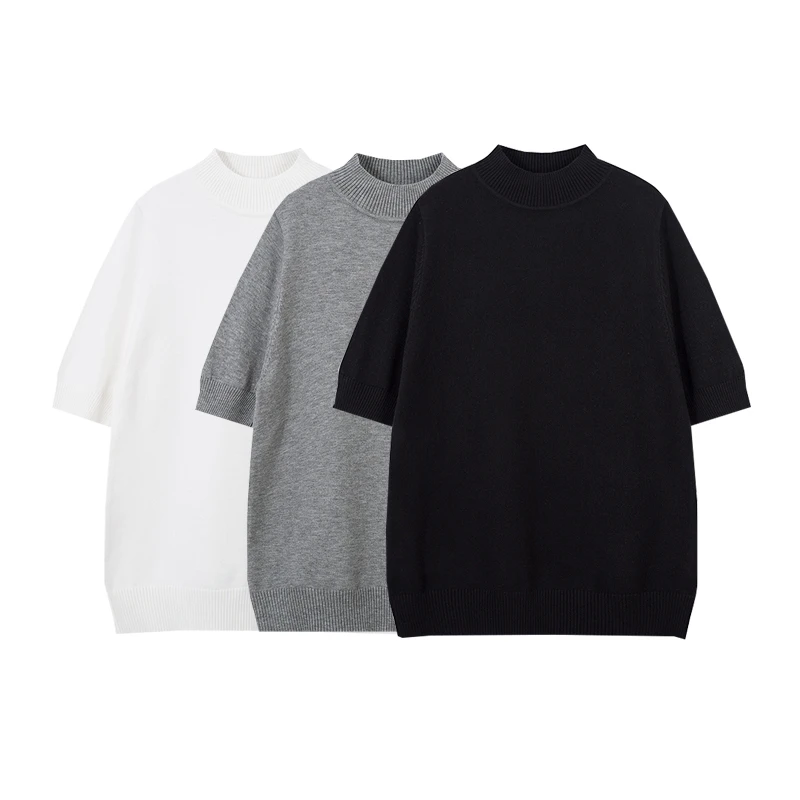 「Capeola」莱赛尔针织纯色短袖T恤男女半高领宽松内搭弹力打底衫