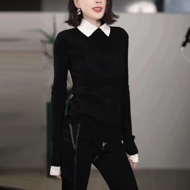 韩系高级感休闲减龄小上衣女2025秋季新款修身显瘦翻领洋气针织衫